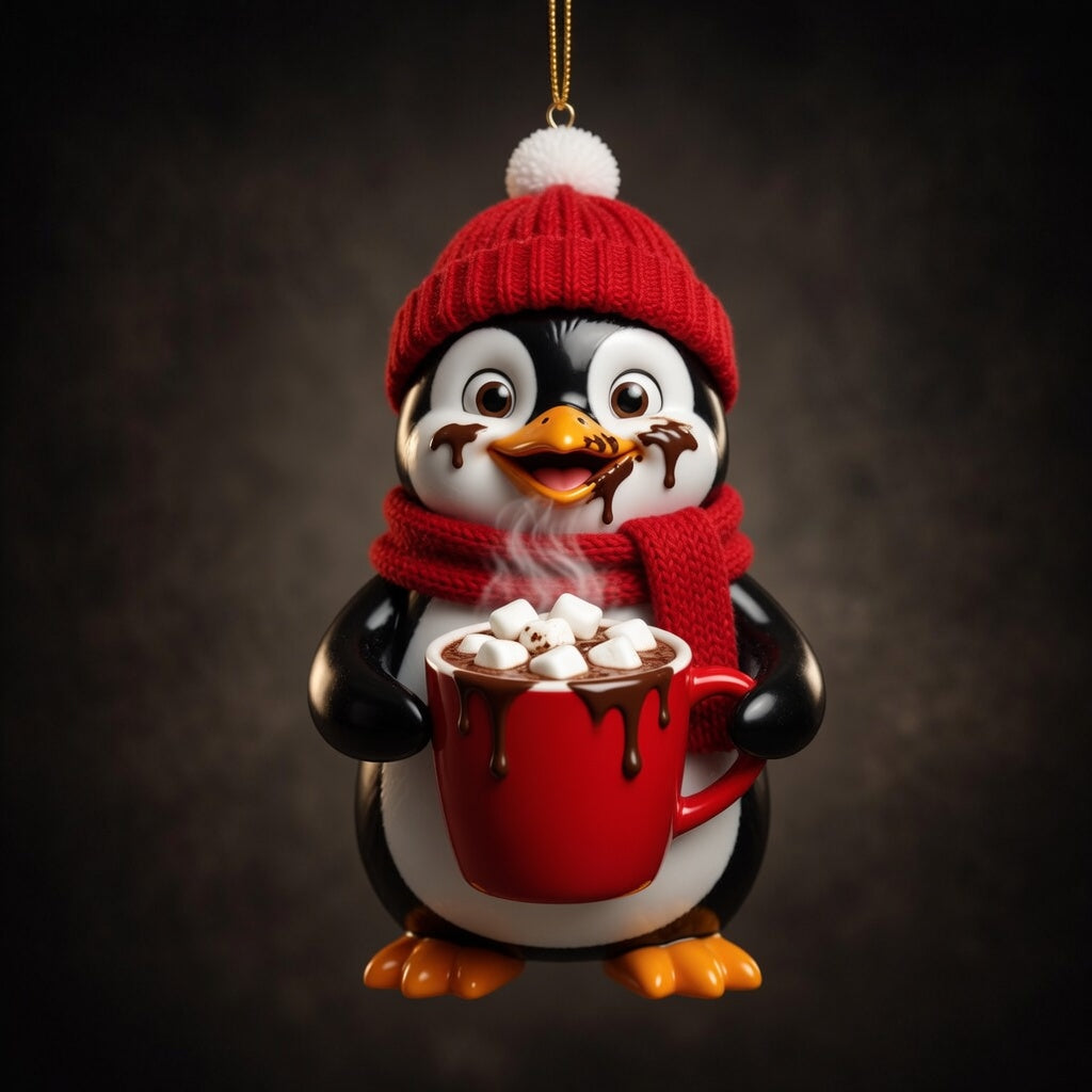 Weihnachtsbaum Anhänger Pinguin mit Heißer Schokolade